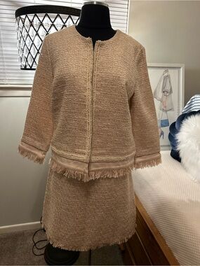 Women's Blush Tweed Skirt Set Jacket - Blush